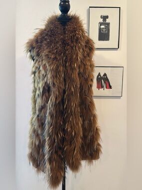 Sherry Cassin NY Real Raccoon Fur Vest Brown Luxe Size M